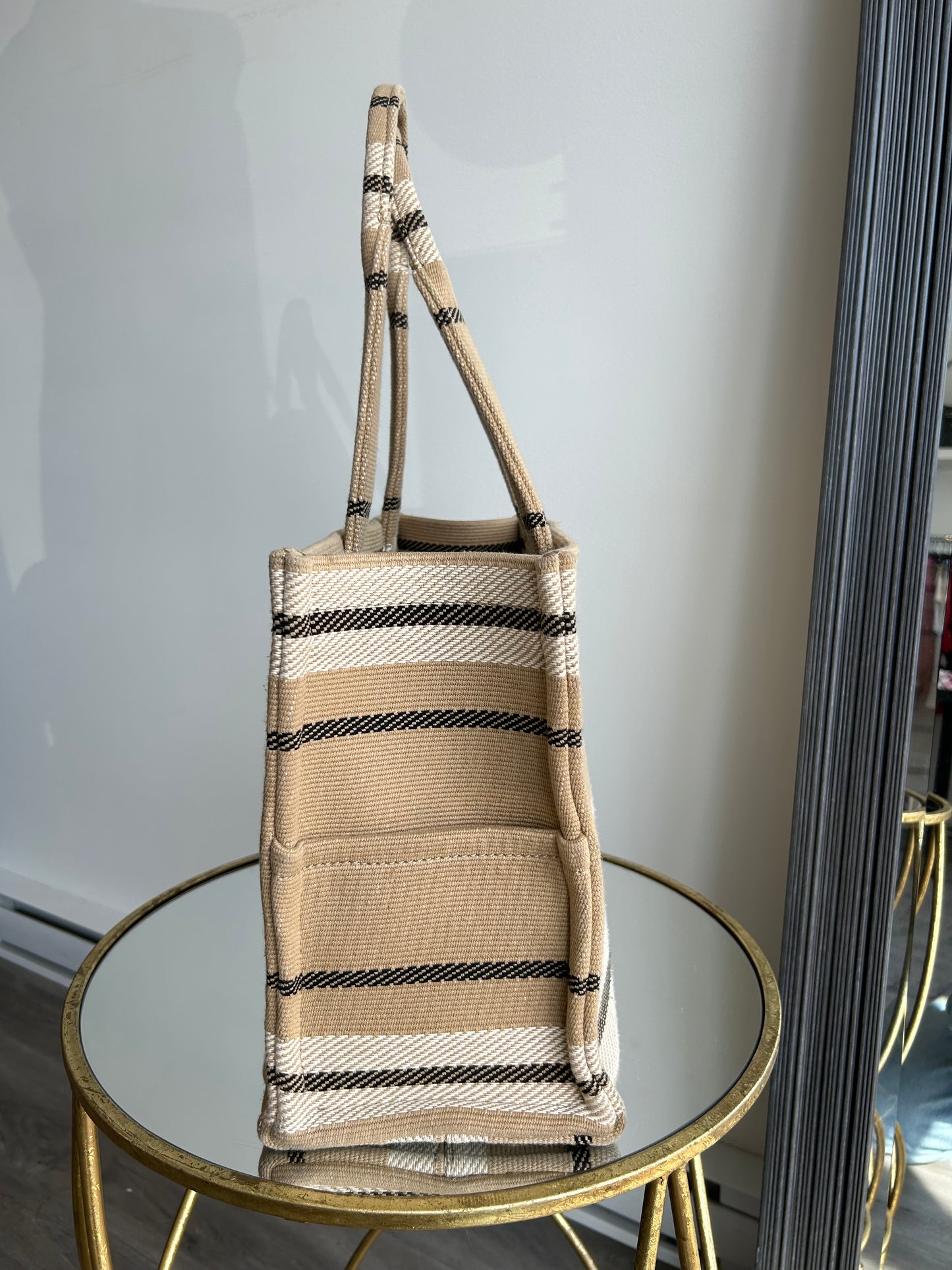CÉLINE Large Cabas Thais Striped Textile Canvas Tote