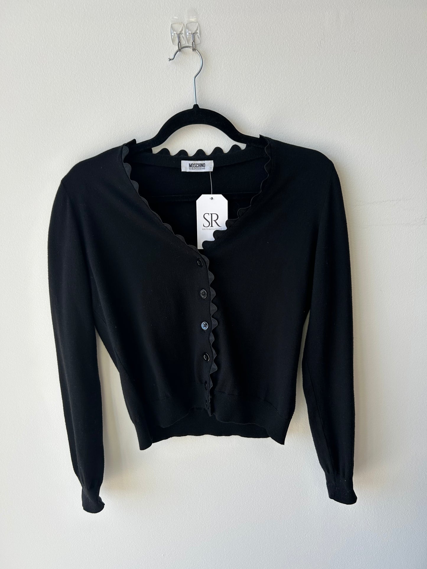 MOSCHINO Scallop Edge Black Cardigan - Size s