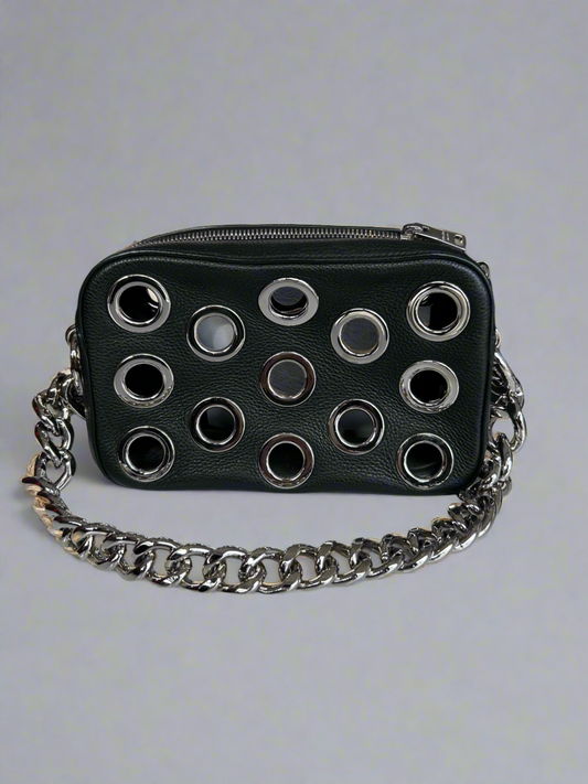 PRADA Itello Daino Leather Grommet Bag