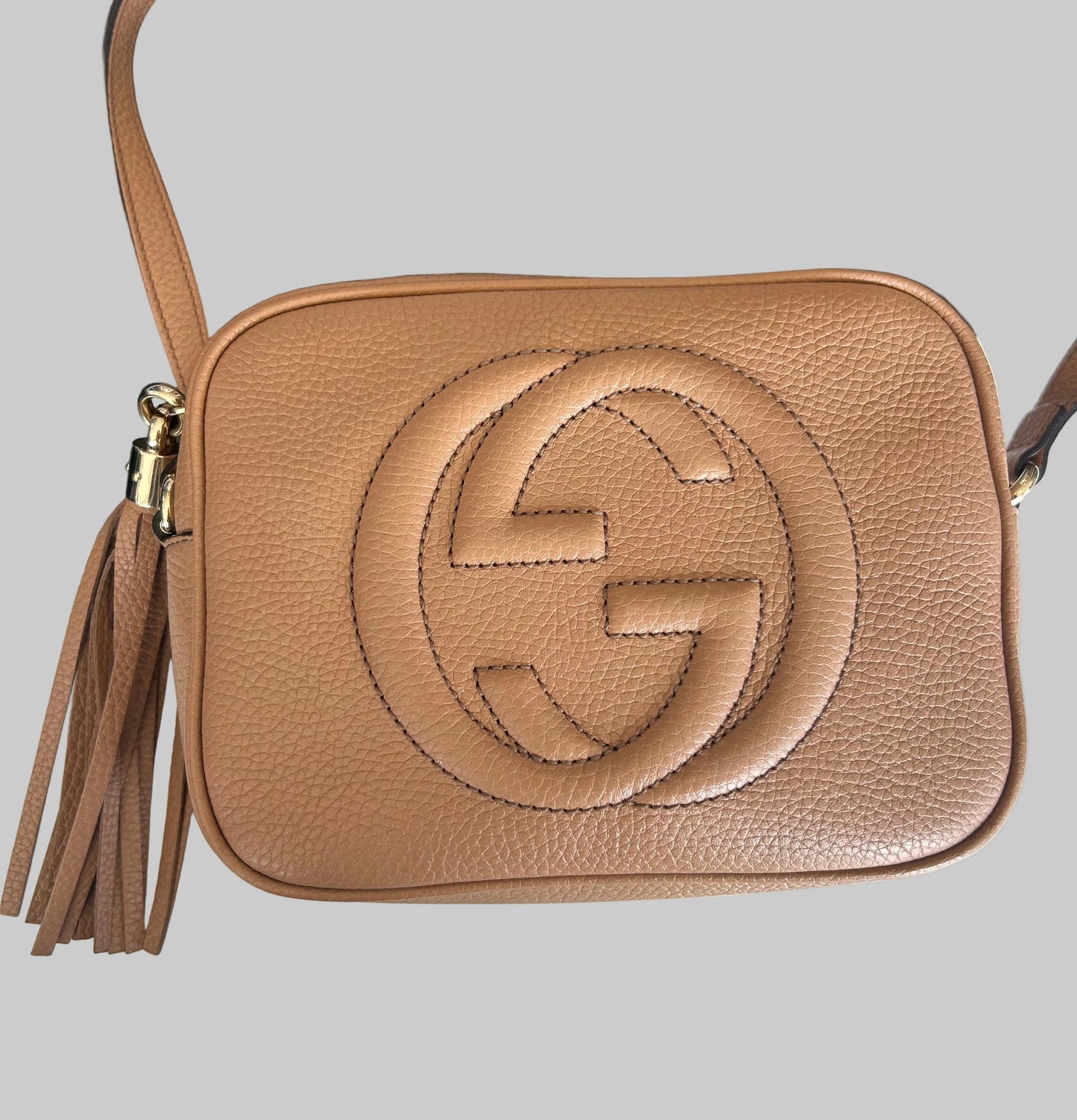 GUCCI Beige Leather Soho Disco Crossbody Bag