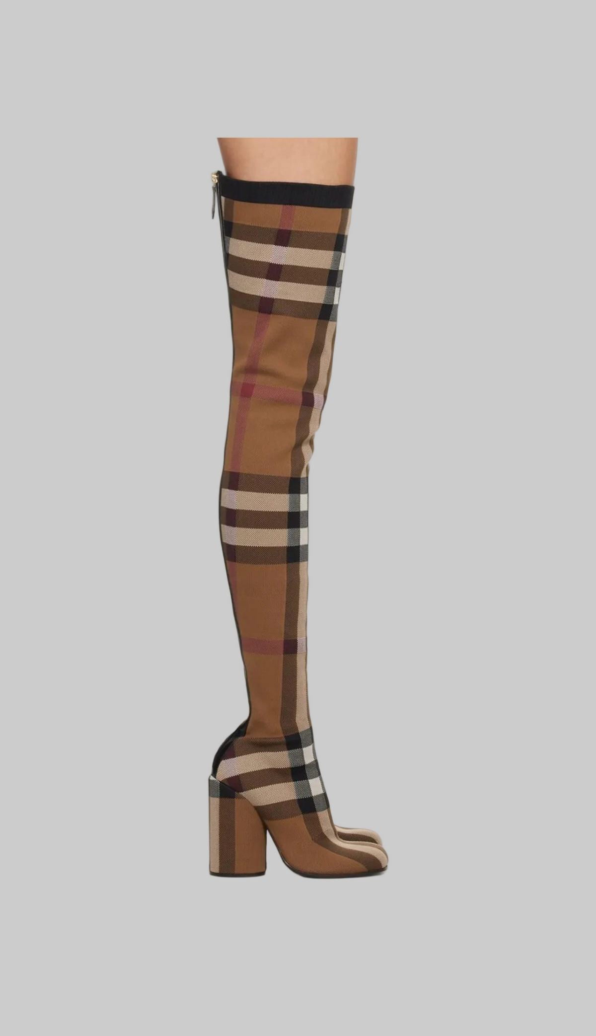 BURBERRY Knit Check Over-The-Knee Boots - Size 37.5