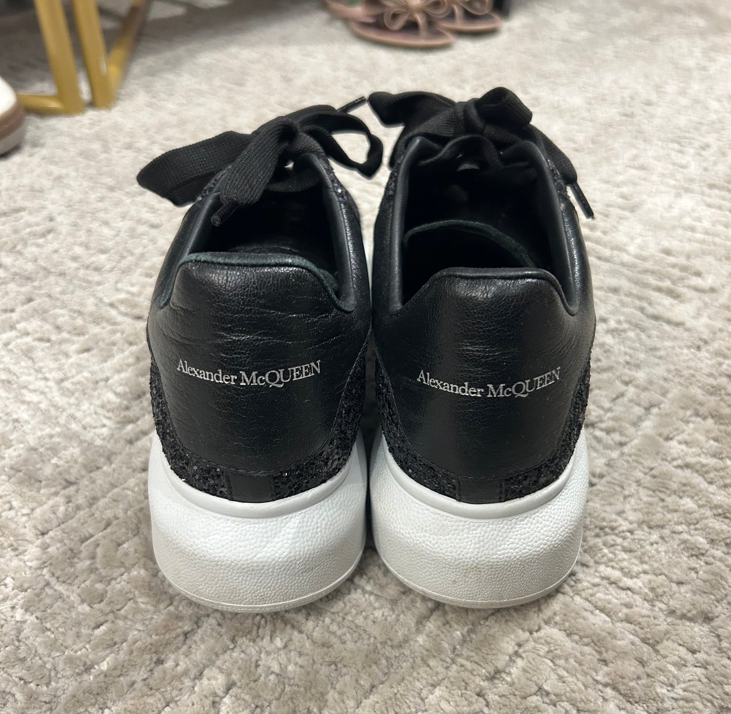 ALEXANDER MCQUEEN Black Glitter Calf Leather Sneakers - Size 37