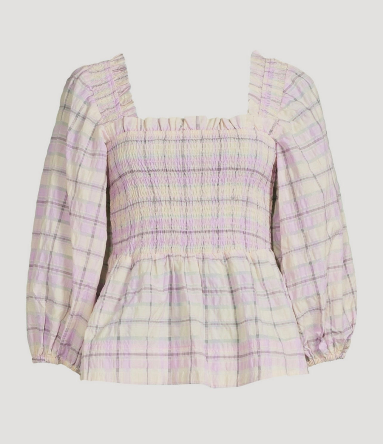 GANNI Plaid Smocked Top - Size 38