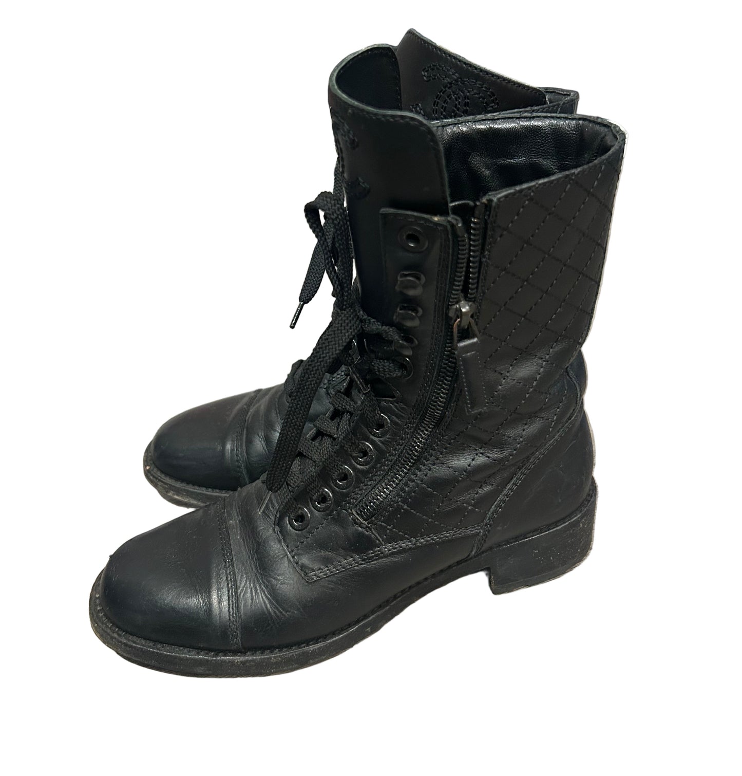 CHANEL Lace up Combat Boot - Size 40