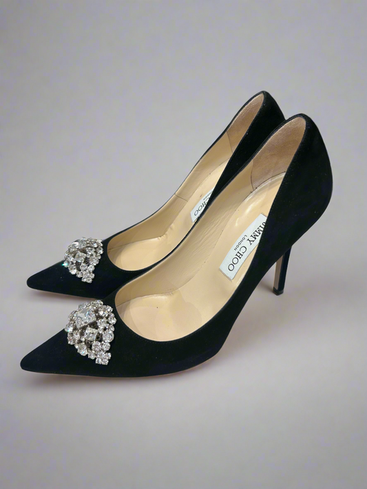 JIMMY CHOO Suede Crystal Embellished Pumps - Size 39.5