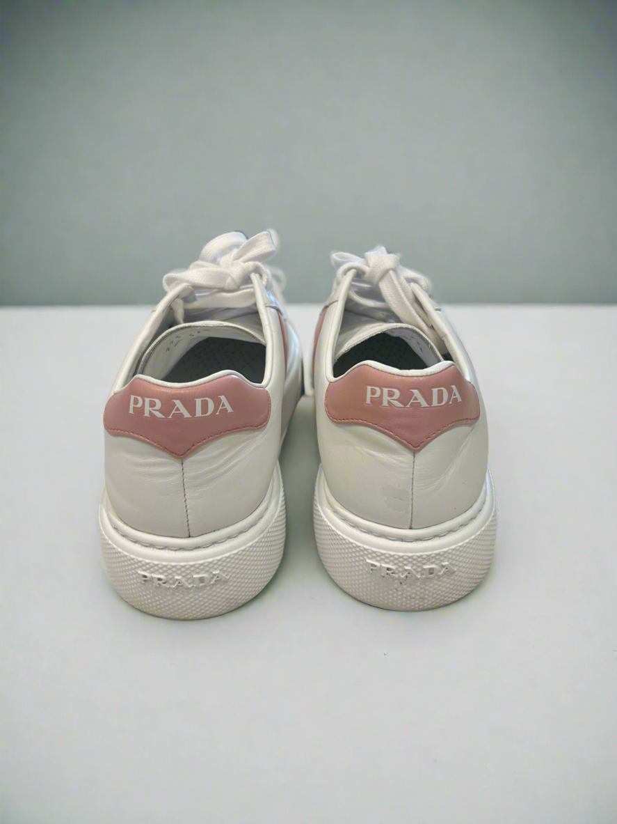 PRADA White And Pink Sneakers - Size 37.5