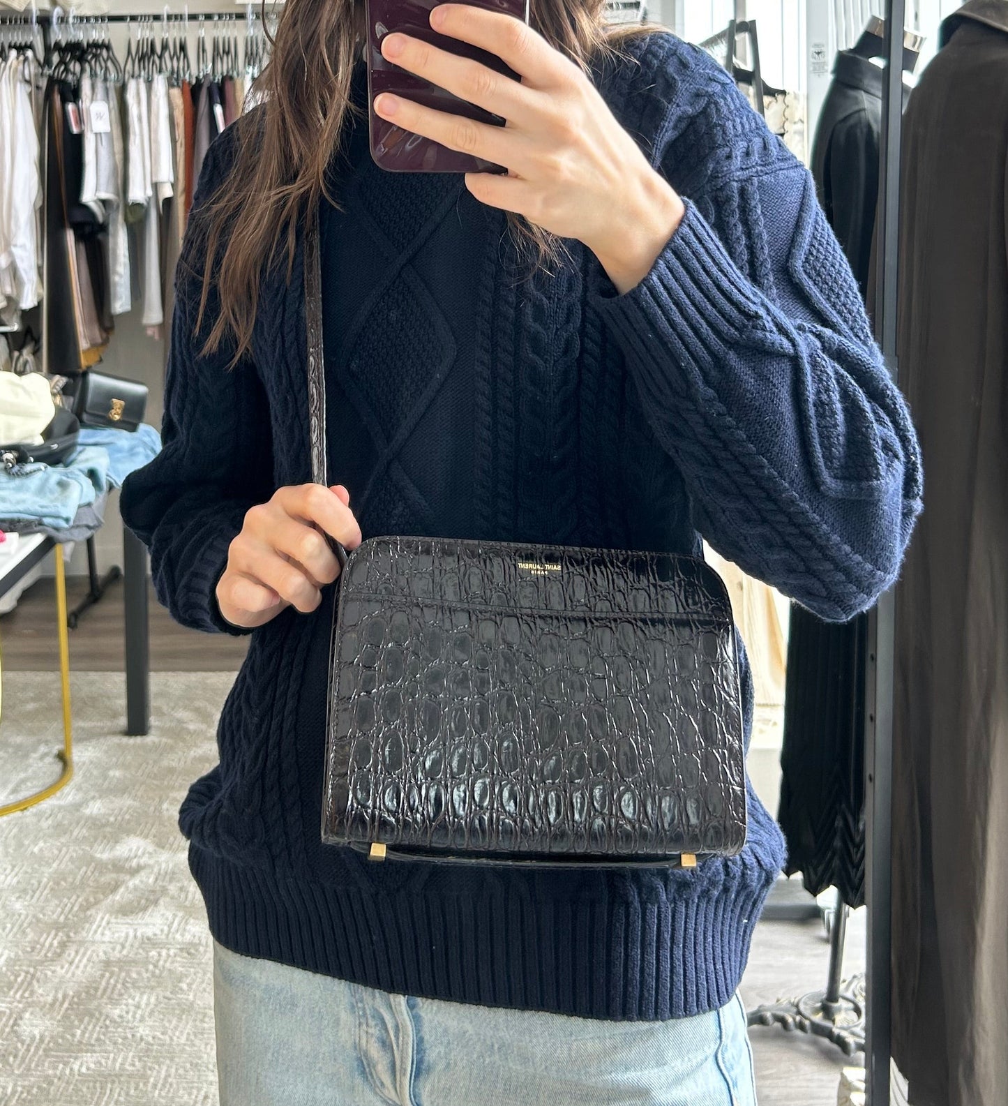 SAINT LAURENT Croc Reversed Satchel