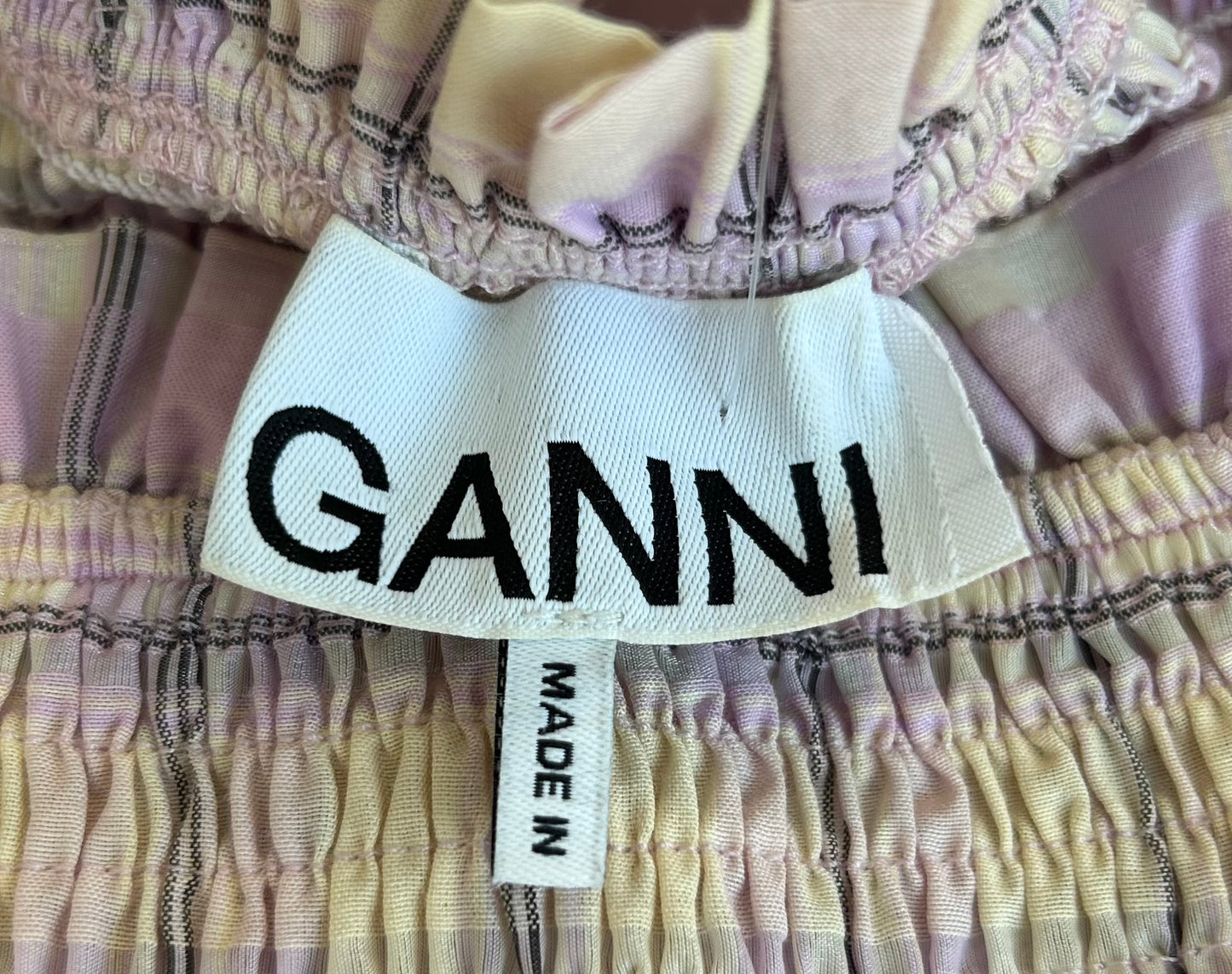 GANNI Plaid Smocked Top - Size 38