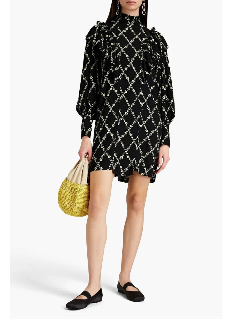 GANNI
Ruffled Floral-Print Mini Dress - Size 38