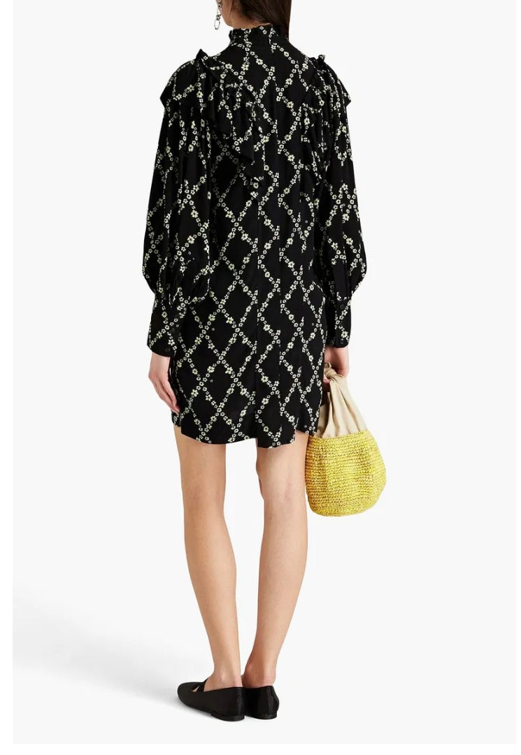 GANNI
Ruffled Floral-Print Mini Dress - Size 38