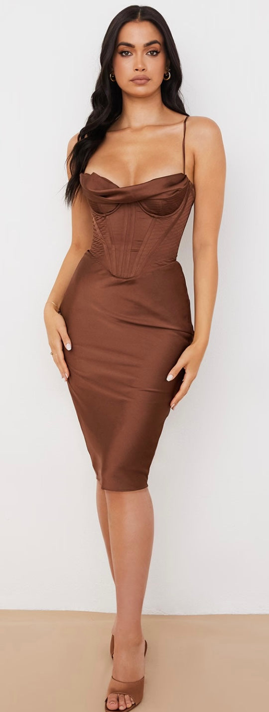 House of CB MYRNA
Chocolate Satin Corset Slip Dress - Size xs
