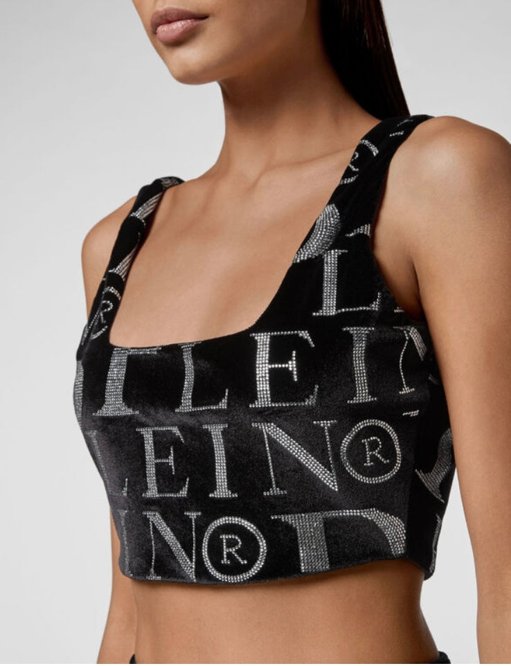 Philipp Plein Velvet Top Stones All over PP with Crystals - Size S