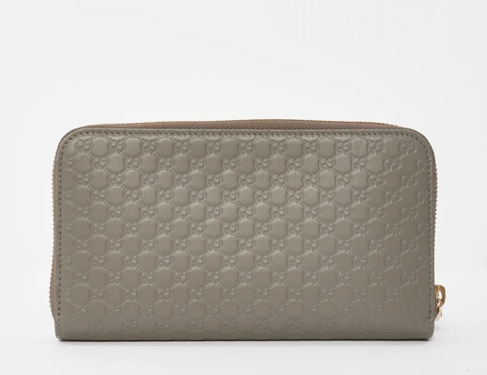 GUCCI Grey Leather Microguccissima Long Zip Wallet