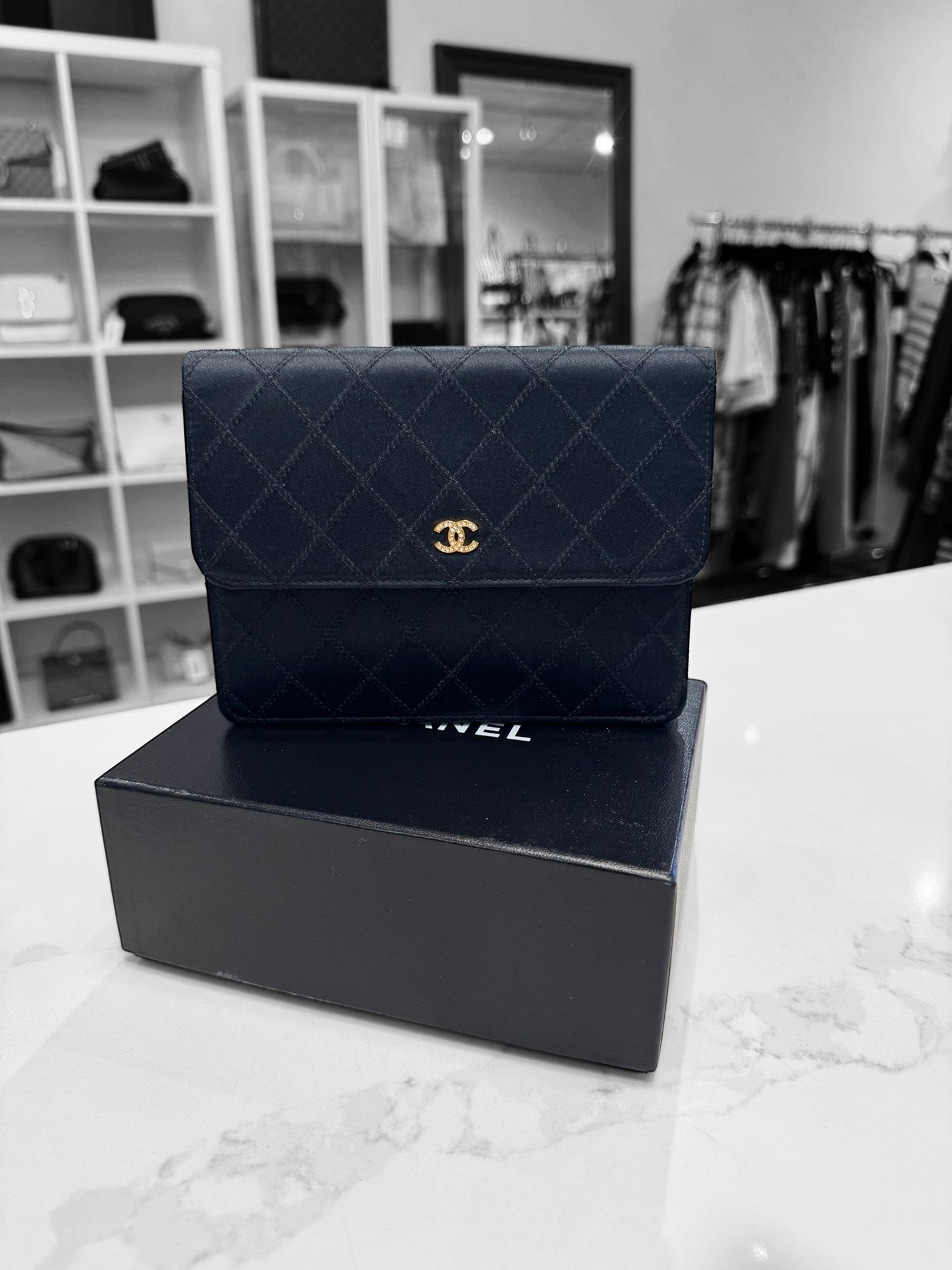 CHANEL Quilted Silk Clutch