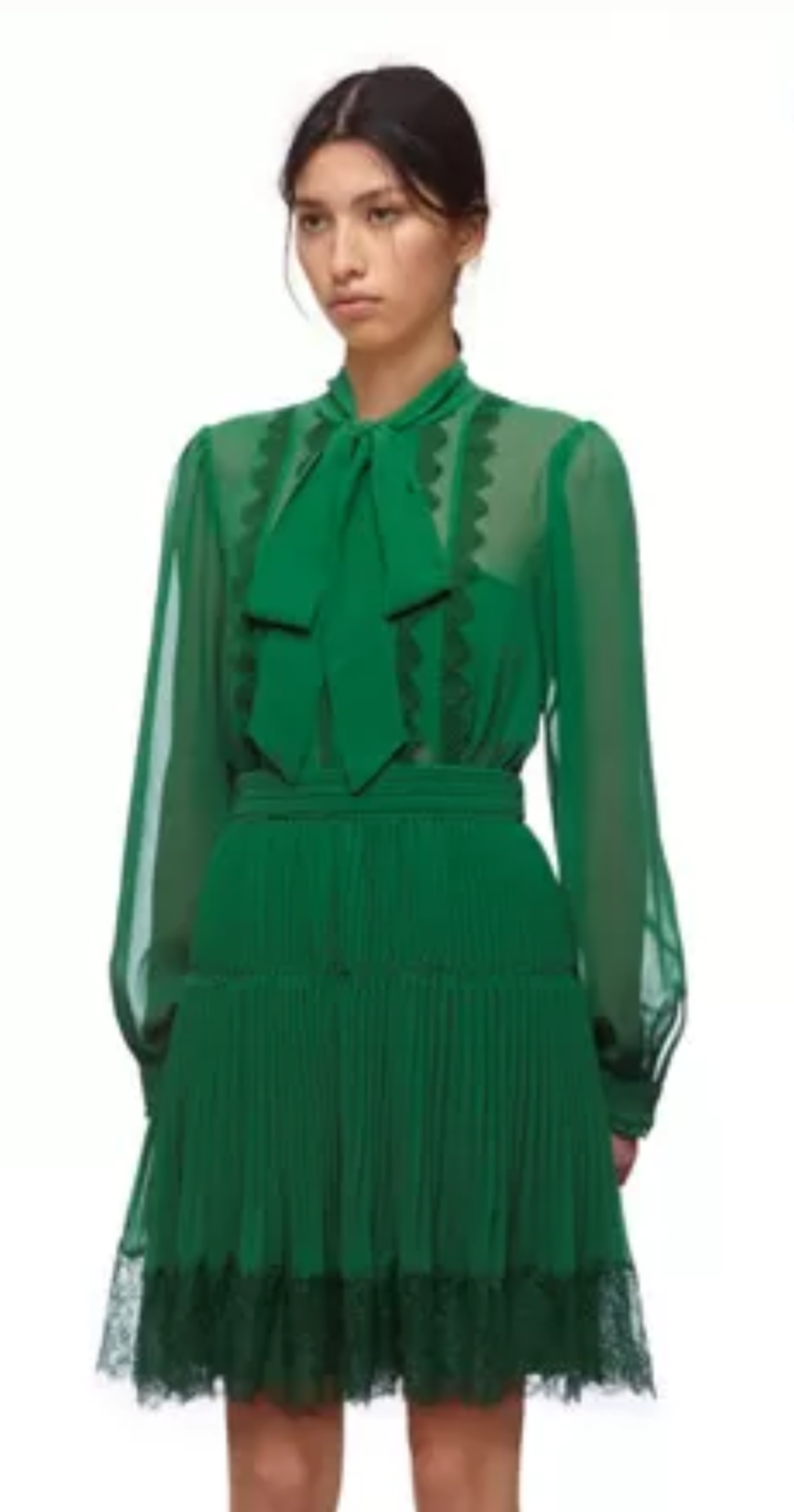 SELF PORTRAIT Green Pleated Dress - Size