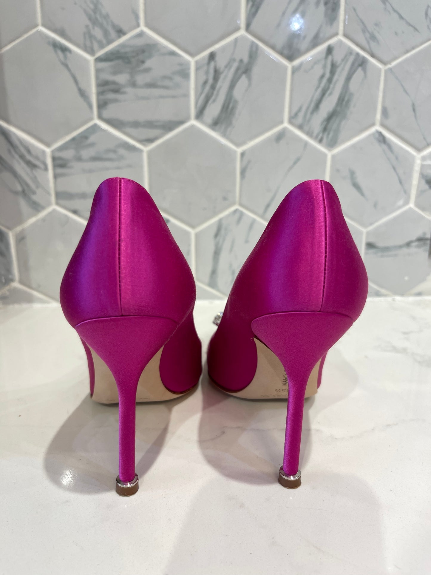 MANOLO BLAHNIK Satin Crystal Embellishment Pumps