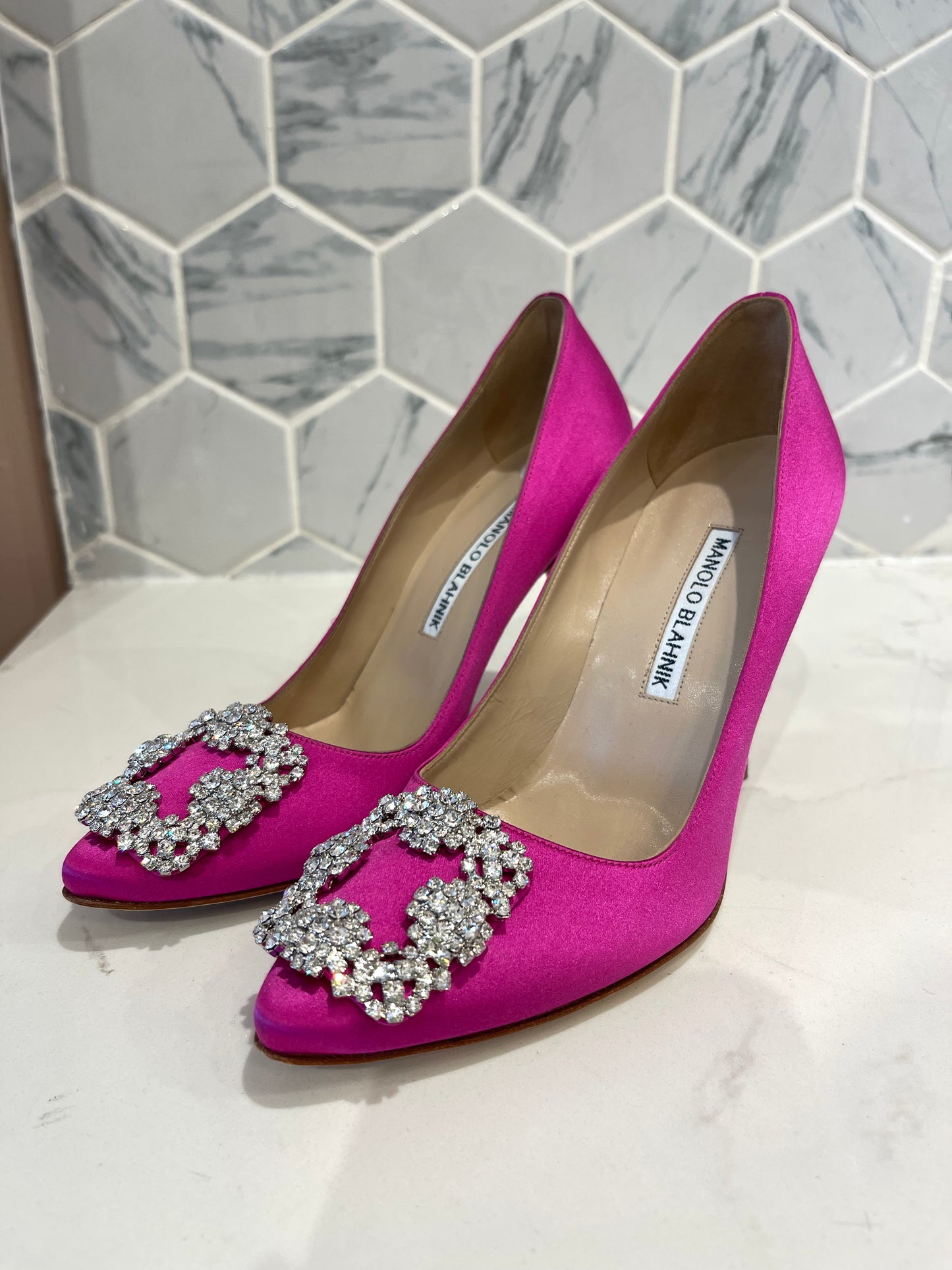 MANOLO BLAHNIK Satin Crystal Embellishment Pumps