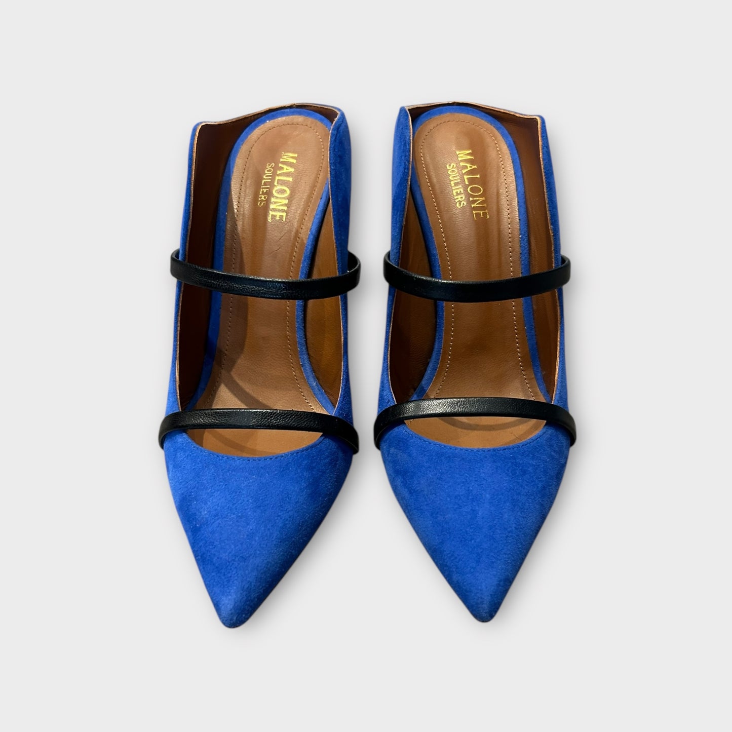 MALONE SOULIERS Blue Suede Mules - Size 37