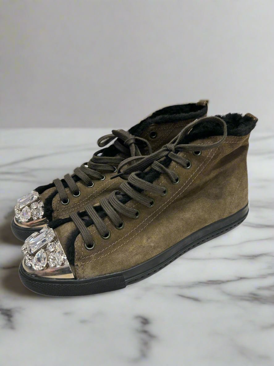 MIU MIU Jewel Toe Suede Sneakers - Size 37.5