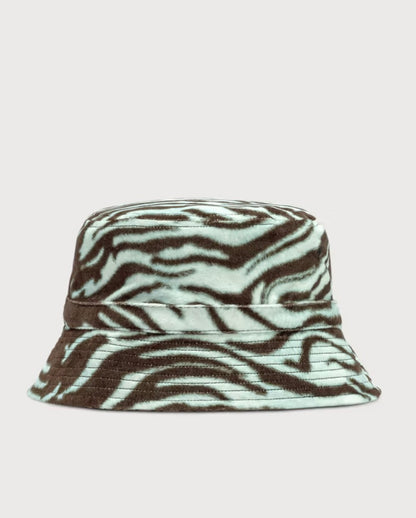 Reversible Bucket Hat in Pale Blue Tiger w/ Leopard