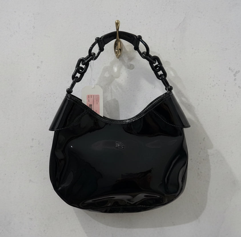 BURBERRY Black Patent Leather Shoulder Bag