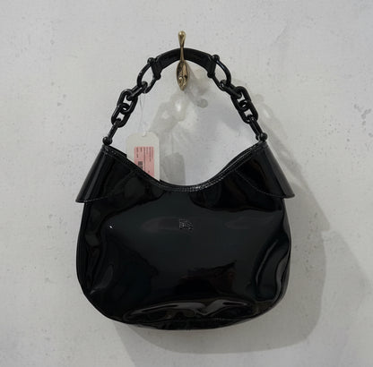 BURBERRY Black Patent Leather Shoulder Bag