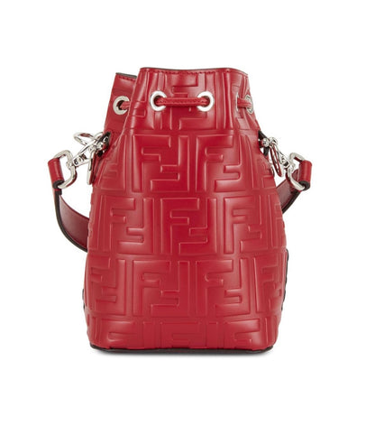 Mon Tresor Red Logo Embossed Mini Bucket Bag