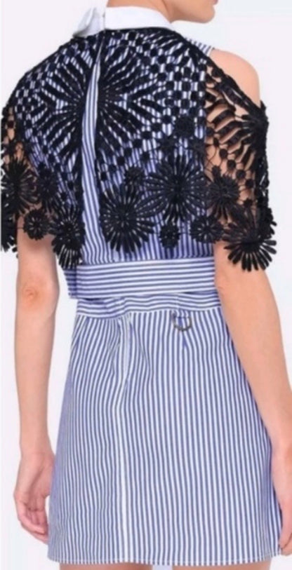 SELF-PORTRAIT Striped Dress With Lace Cape - Size 2