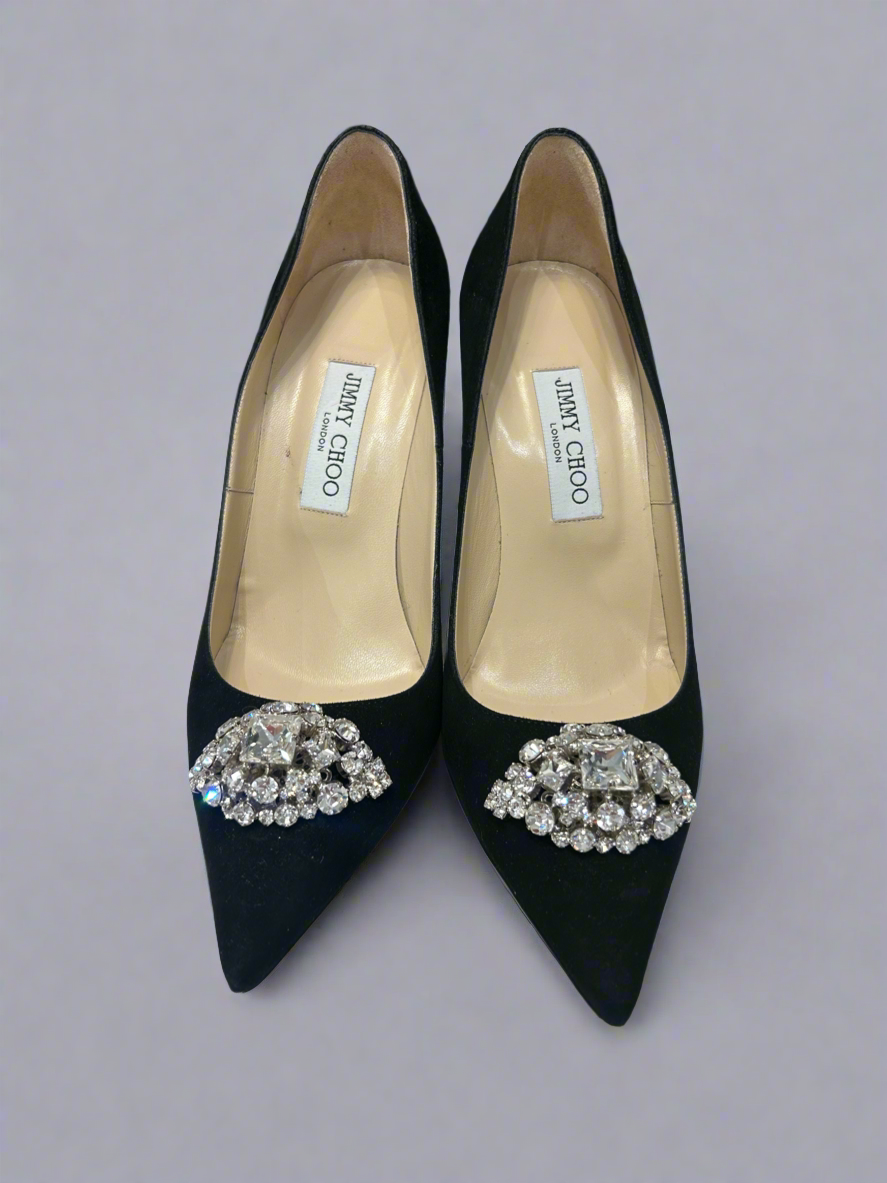 JIMMY CHOO Suede Crystal Embellished Pumps - Size 39.5