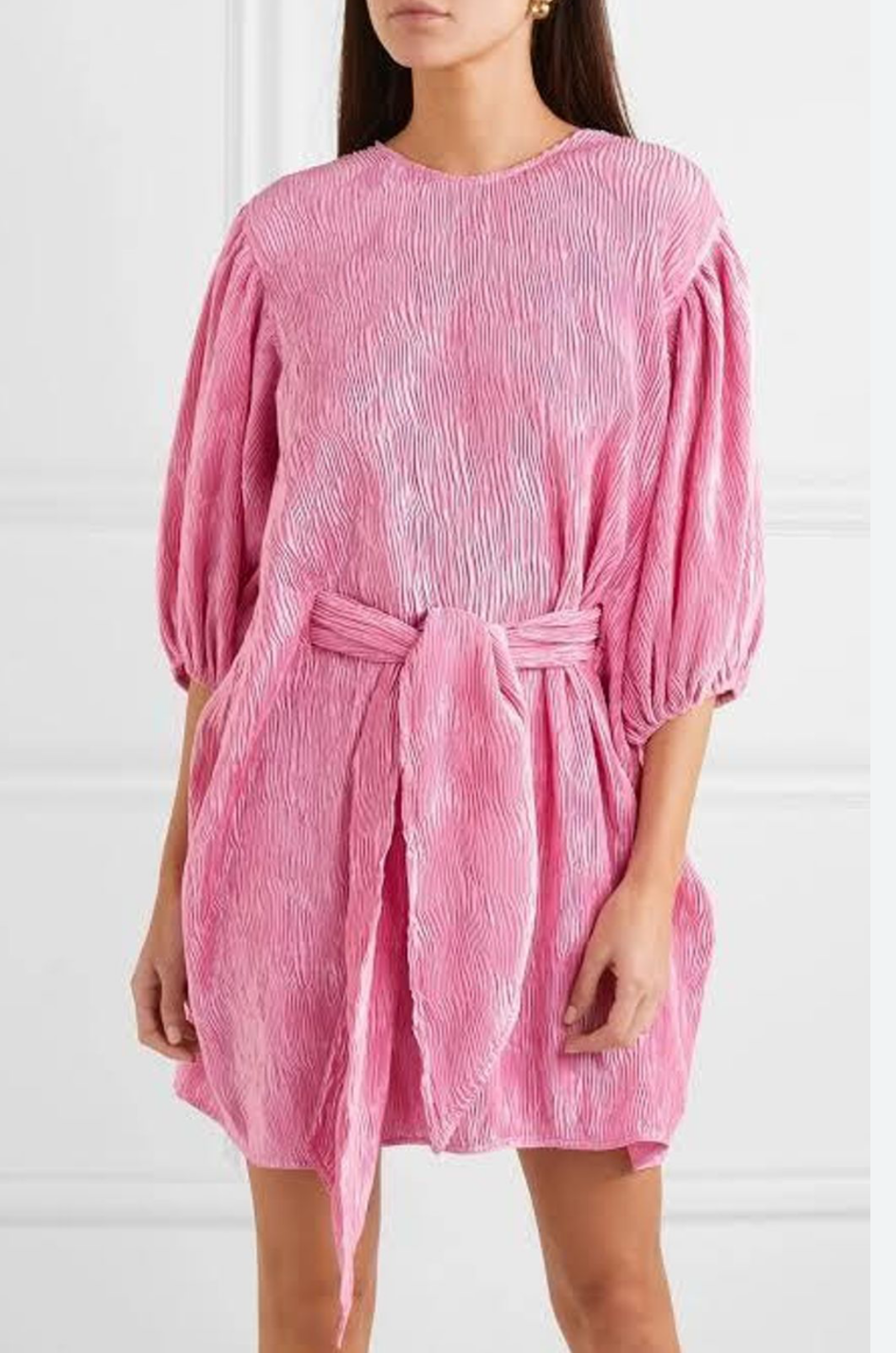 GANNI Pleated Satin Tie Wide Dress - Size S