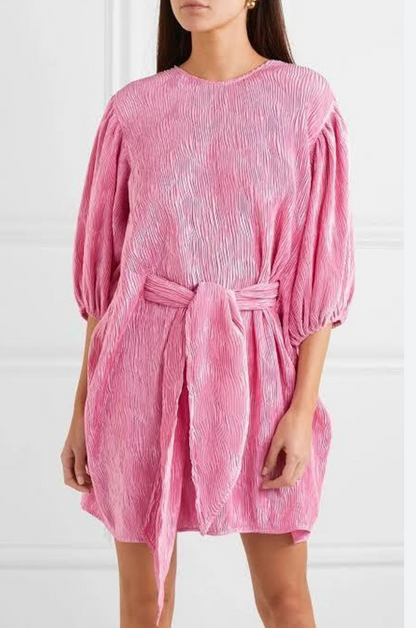 GANNI Pleated Satin Tie Wide Dress - Size S