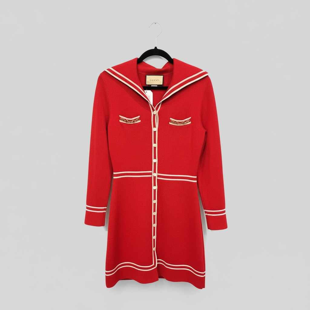 GUCCI Wool Knit Contrast Trim Dress - Size Small Excellent preloved