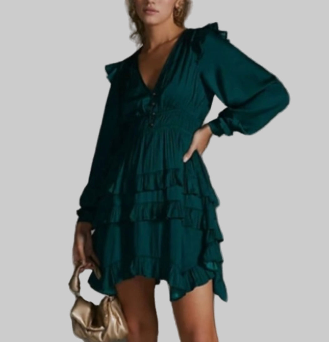 ANTHROPOLOGIE Green Ruffle Mini - Size S