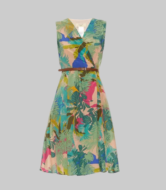 WEEKEND MAX MARA Leaf Printed Belted Dress - Size 2