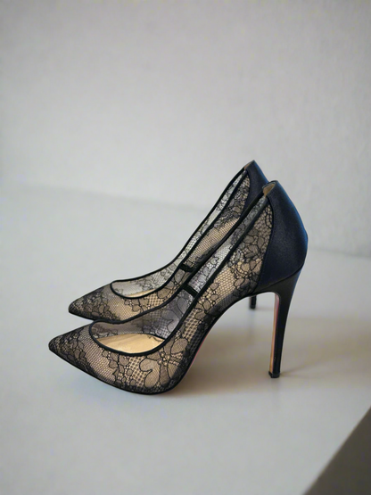 CHRISTIAN LOUBOUTIN Black Pigalace Lace & Satin Pumps - Size 37