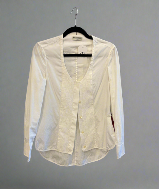 BALENCIAGA White Collarless Blouse - Size 36
