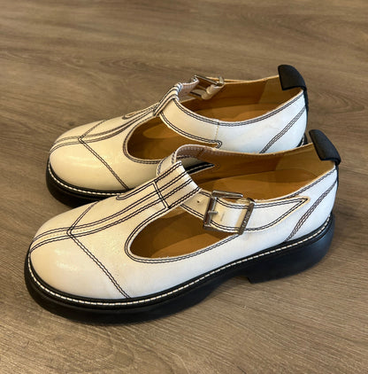 GANNI White Leather Mary Jane’s - Size 8