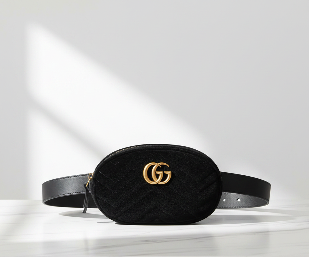GUCCI Chevron Velvet Marmont Belt Bag