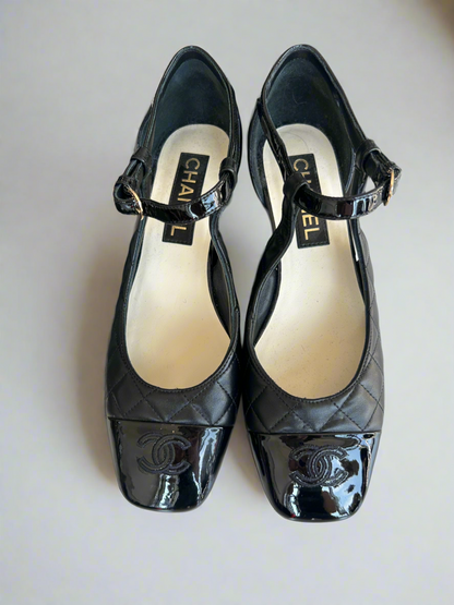 CHANEL Patent Toe Quilted Mary Jane’s - Size 38
