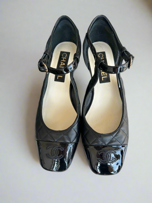 CHANEL Patent Toe Quilted Mary Jane’s - Size 38