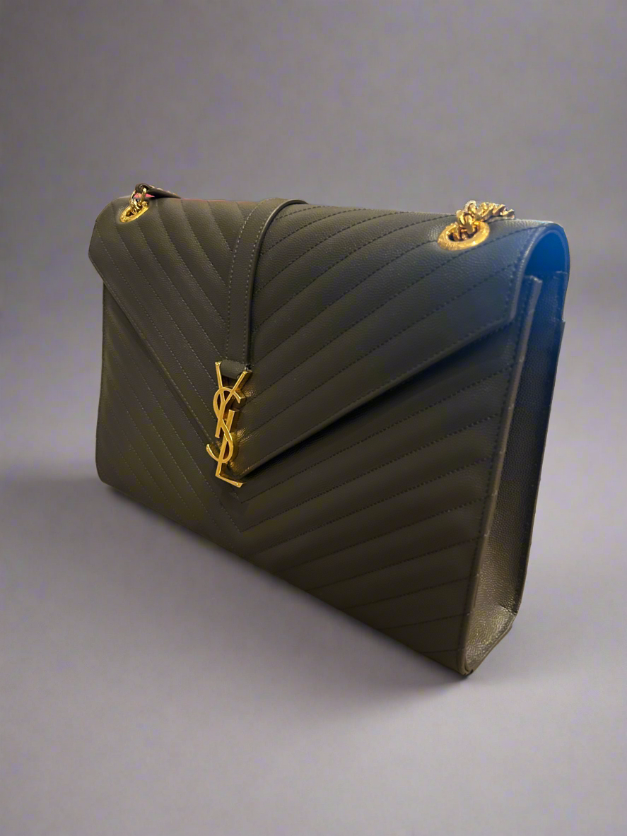 SAINT LAURENT Grey Cheveron Envelope Bag