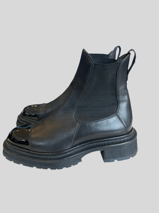 CHANEL Patent Cap Toe Boot - Size 38