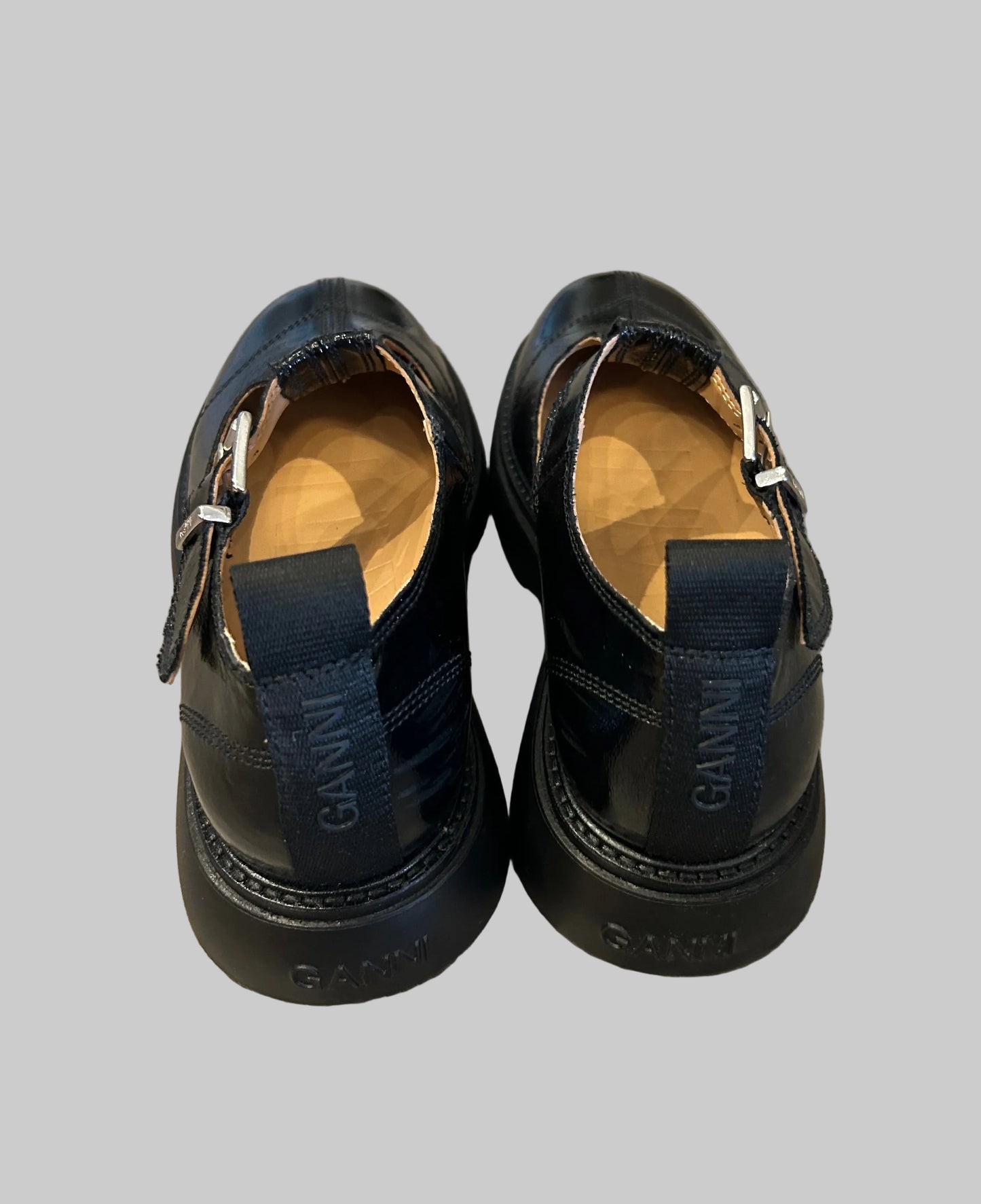 GANNI Black Leather Mary Jane’s - Size 8