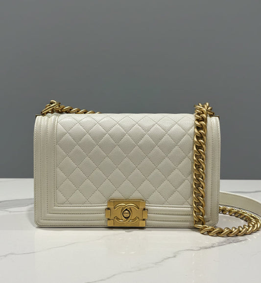 CHANEL 2022 Medium Caviar Leather Boy Bag