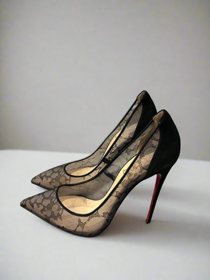 CHRISTIAN LOUBOUTIN Black Pigallelace Follies Pumps - Size 39.5