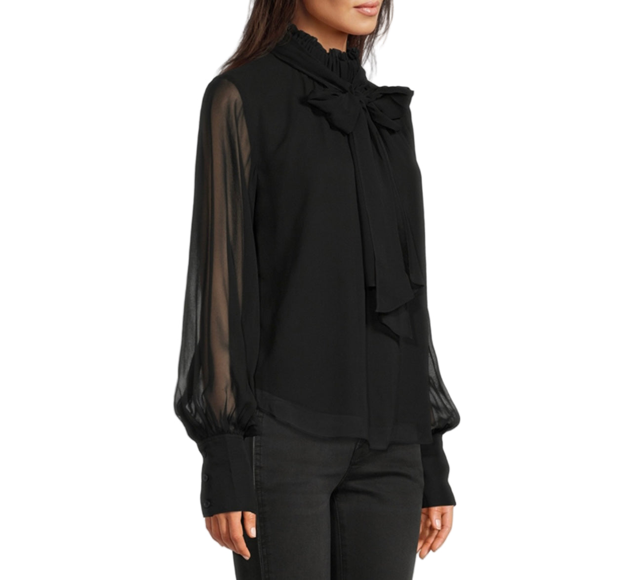 FRAME Black Silk Bow Blouse - Size S