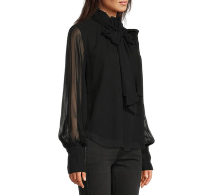 FRAME Black Silk Bow Blouse - Size S