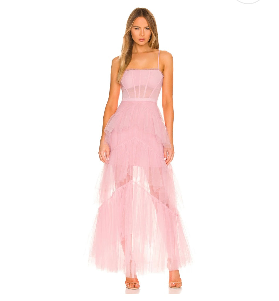 New* BCBGMAXAZRIA Corset Tulle Gown in Pink Tint - Size 0