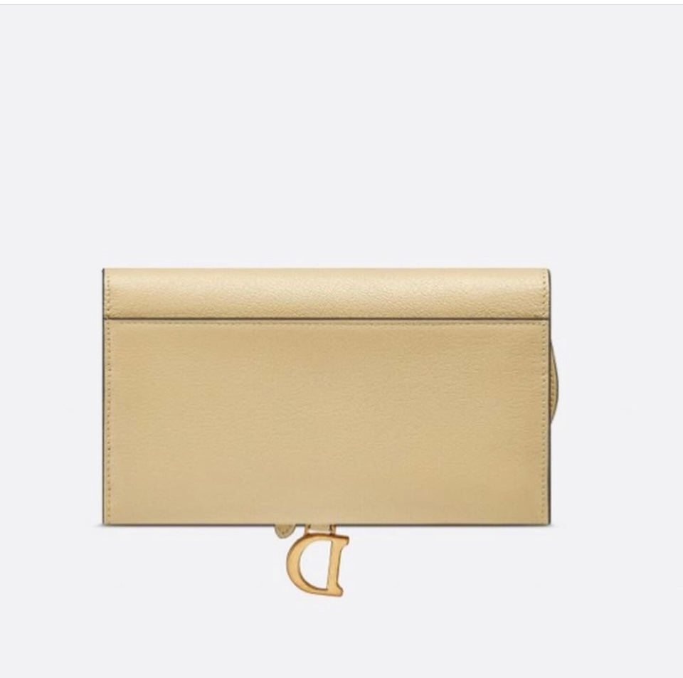 DIOR Long Saddle Wallet With Chain in Pastel Yellow