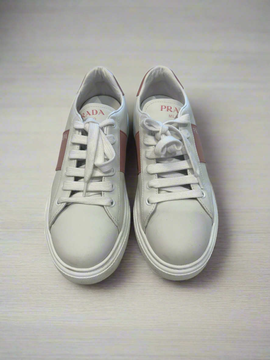 PRADA White And Pink Sneakers - Size 37.5